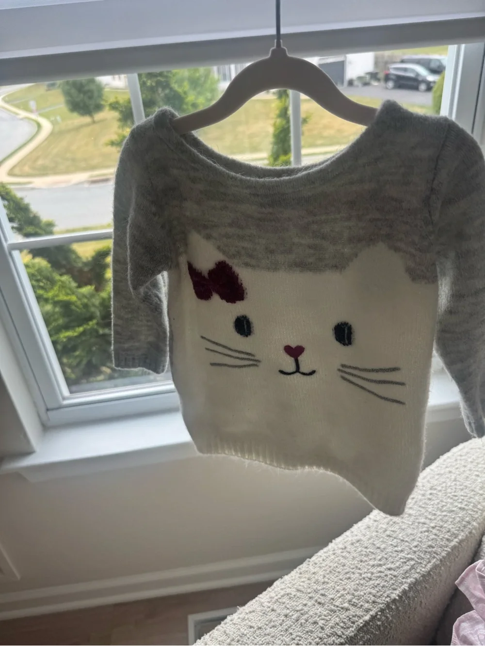 Carter's Grey and White Kitty Sweater with Pink Bow